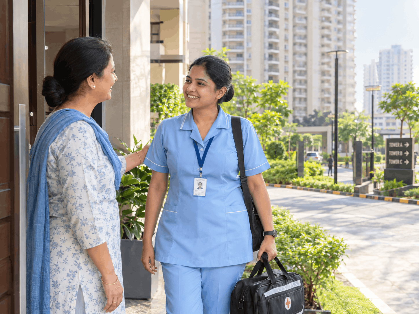 Nurse helping a bedridden patient change position in bed